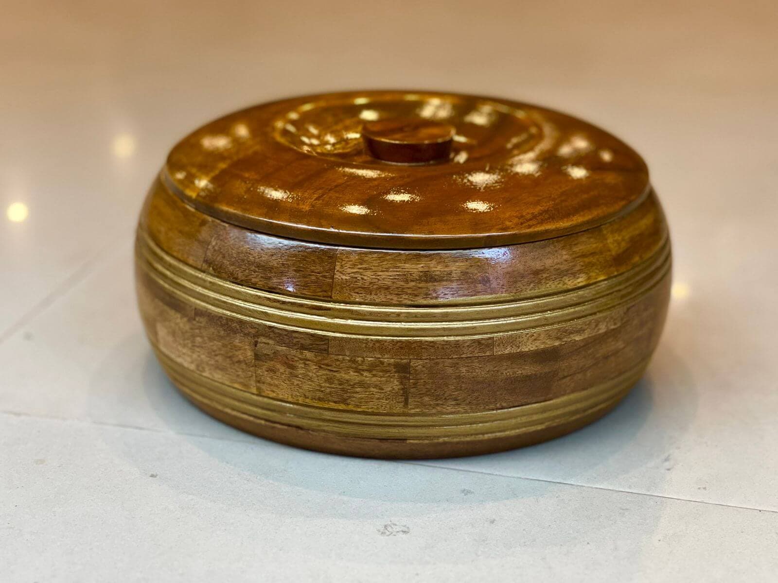Handcrafted Wooden Storage Casserole with Lid